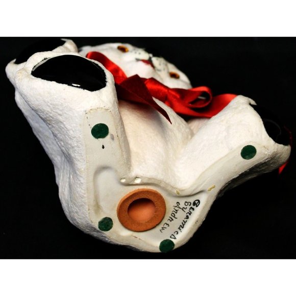 VTG? Hand-Painted Heavy Ceramic Teddy Bear Coin Slot Bank White Black Red Ribbon - Picture 5 of 8